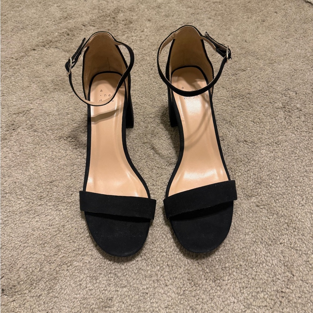 a new day Black Ankle-Strap Block Heel Sandals